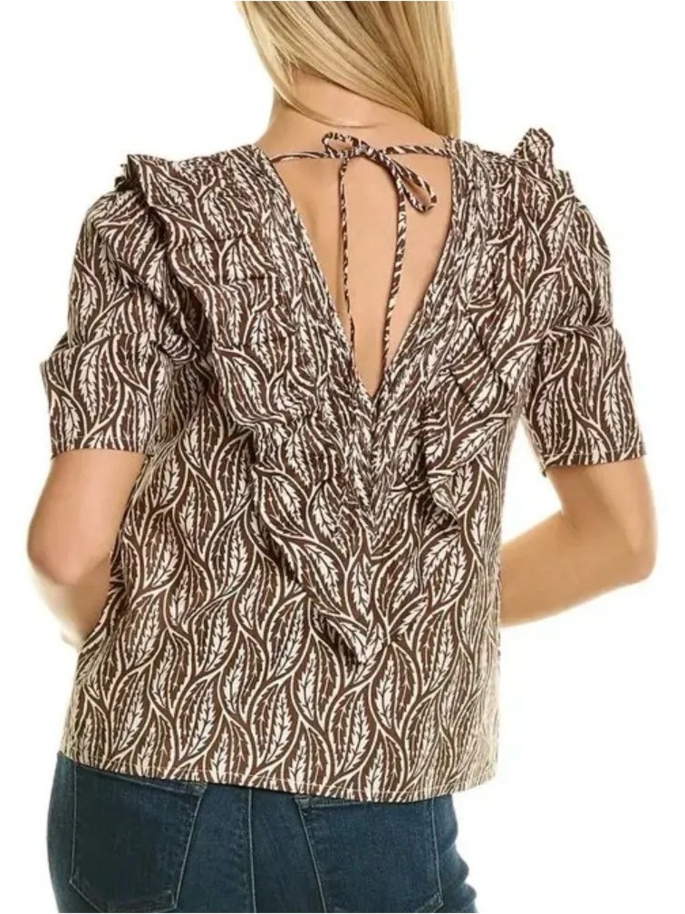 St. Roche Brown Ruffle V-Neck Short Sleeve Top - Picture 2 of 2